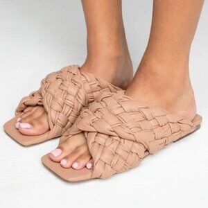 Steve Madden Nude Tan Braided Marina Flat Sandal 6 NEW